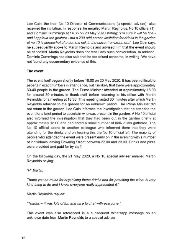 Findings of Second Permanent Secretary's Investigation Into Alleged Gatherings On Government Premises During Covid Restrictions - Page 14