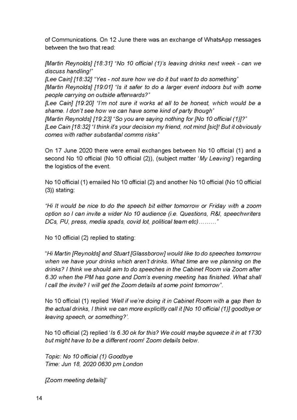 Findings of Second Permanent Secretary's Investigation Into Alleged Gatherings On Government Premises During Covid Restrictions - Page 16