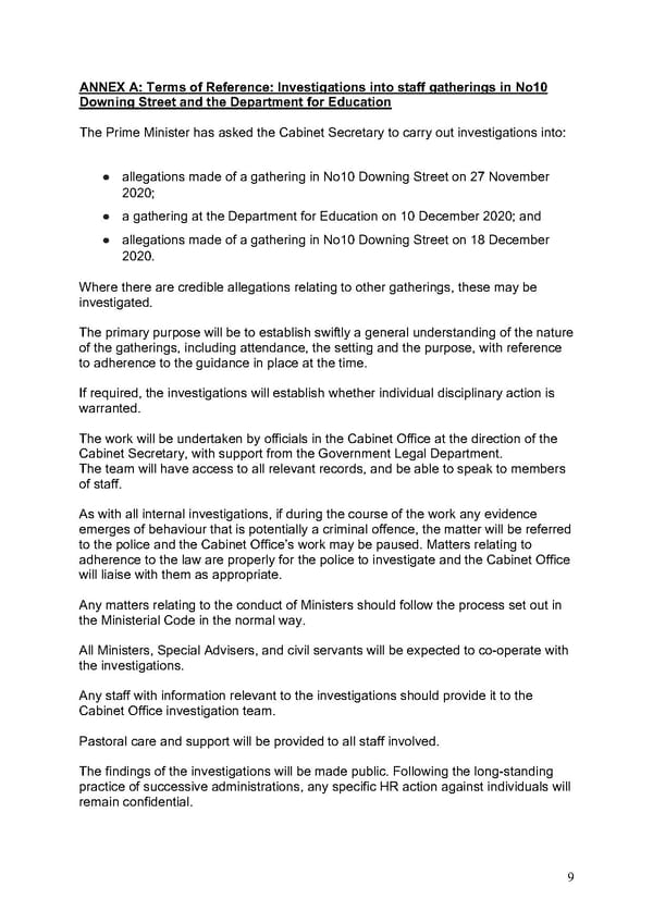 Findings of Second Permanent Secretary's Investigation Into Alleged Gatherings On Government Premises During Covid Restrictions - Page 57