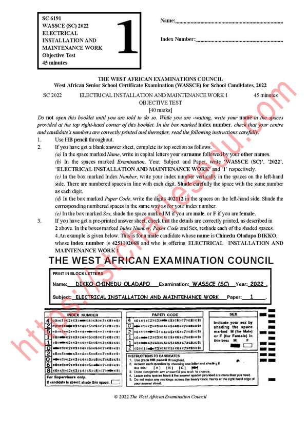 Free WAEC Electrical Installation Past Questions pdf Download - Page 1