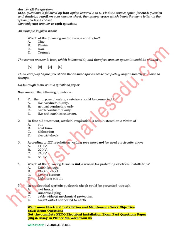 Free WAEC Electrical Installation Past Questions pdf Download - Page 2