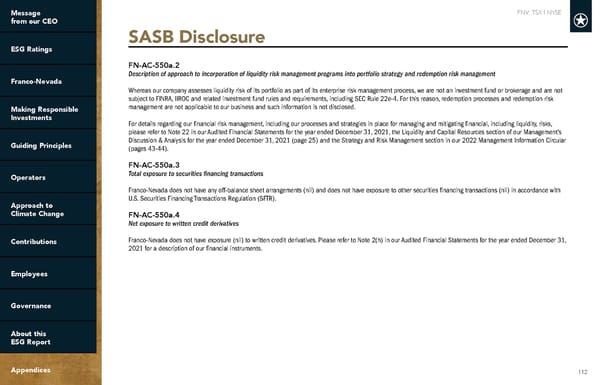 2022 ESG Report | Franco-Nevada - Page 112