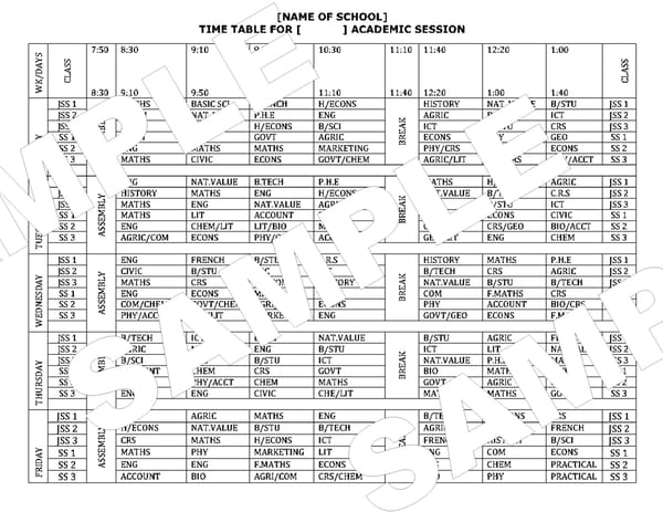 Class Time Table for Primary School in Nigeria - Page 1