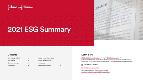 Johnson & Johnson ESG Summary - Page 1