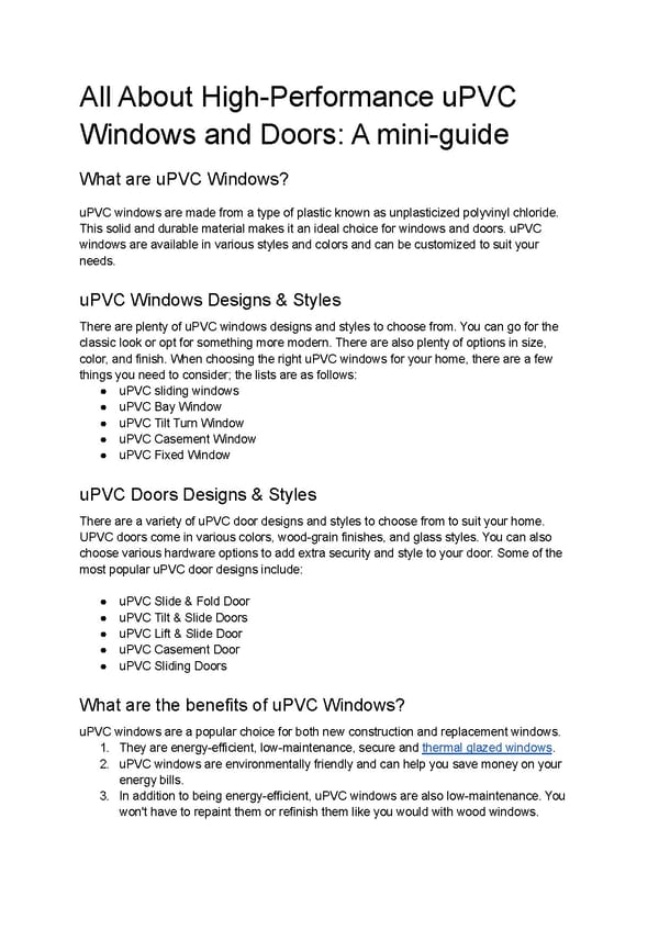All About High-Performance uPVC Windows and Doors: a mini-guide - Page 1
