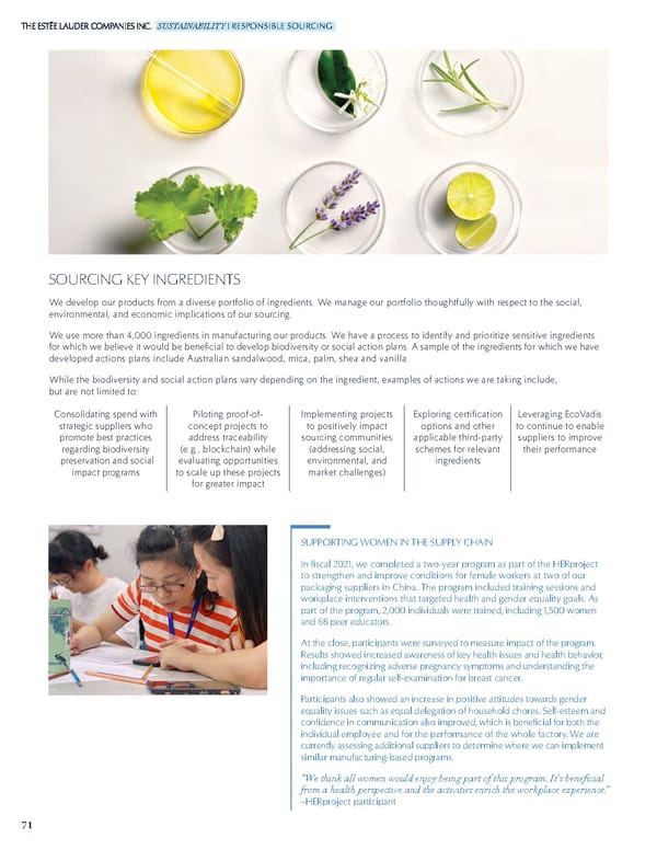 Estee Lauder Companies Sustainability Report - Page 72