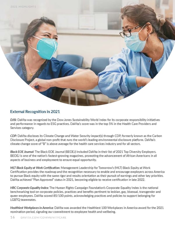 DaVita Kidney Care ESG Report - Page 16