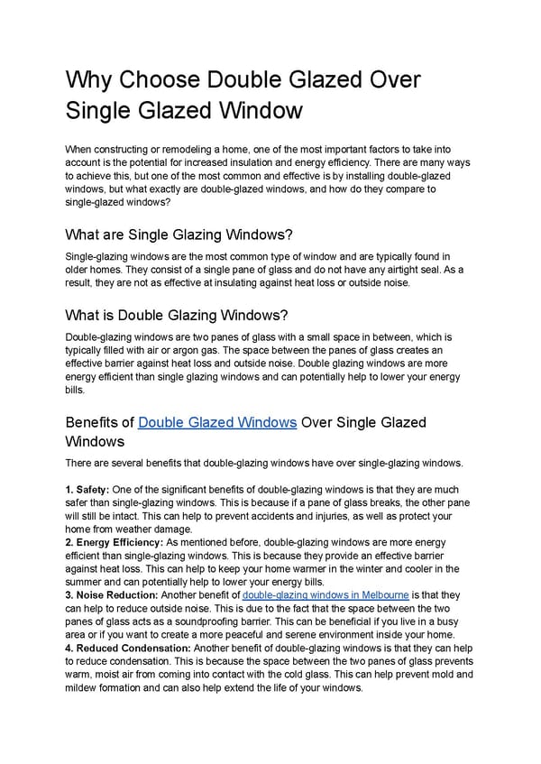Why Choose Double Glazed Over Single Glazed Window - Page 1