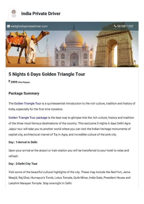 5 Nights 6 Days Golden Triangle Tour - Page 1