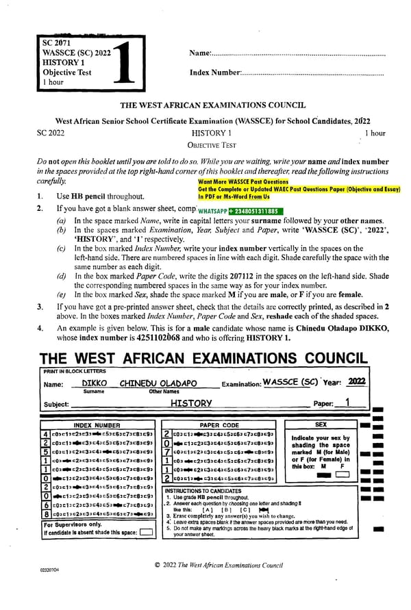History Past Questions for WAEC SSCE - Page 1