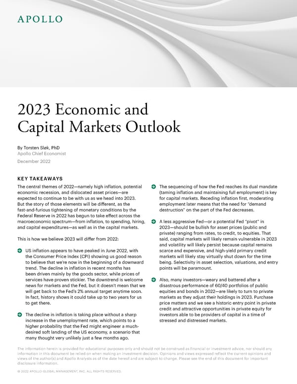 Apollo 2023 Economic and Capital Markets Outlook - Page 1