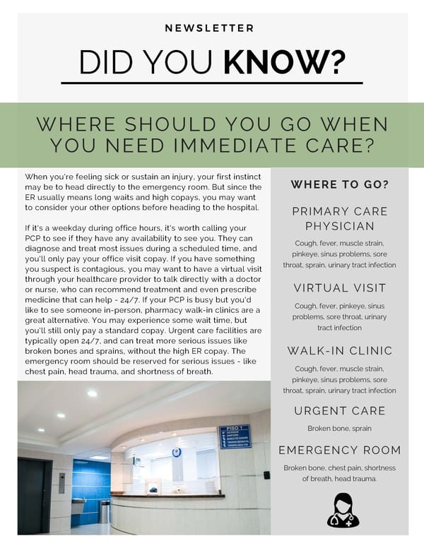 Emergency Room vs. Urgent Care vs. PCP vs. Telehealth - Page 1