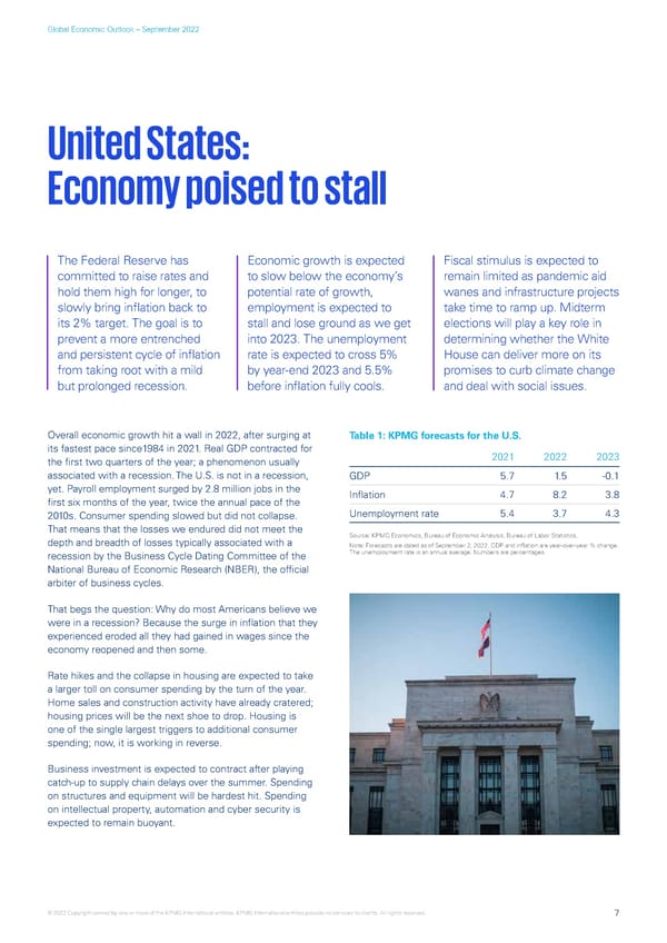 KPMG Global Economic Outlook - H2 2022 report - Page 7