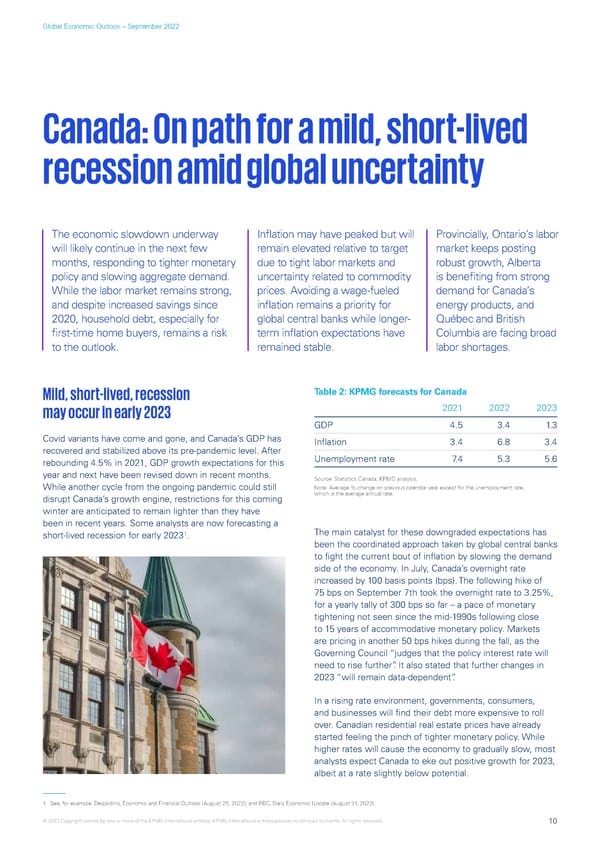 KPMG Global Economic Outlook - H2 2022 report - Page 10