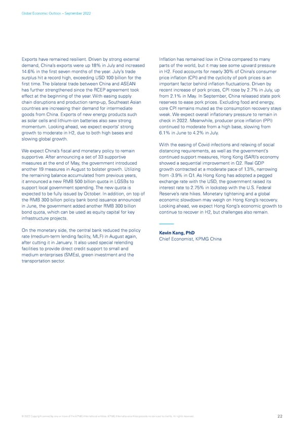 KPMG Global Economic Outlook - H2 2022 report - Page 22