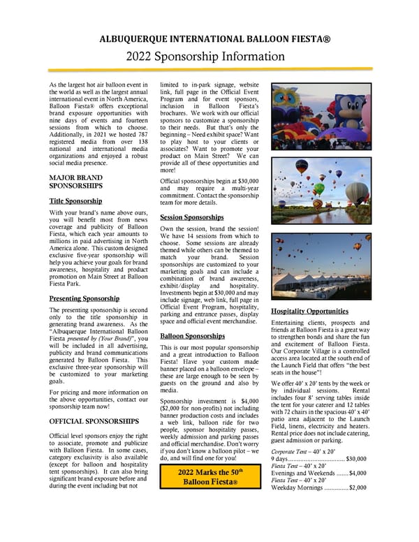 2022 Sponsorship Opportunities - Page 1