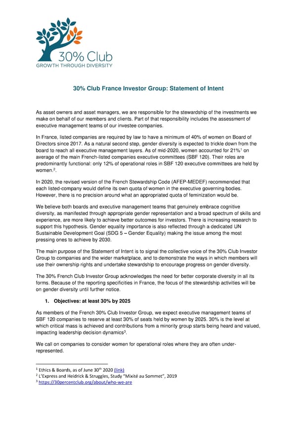 Statement of Intent 30 Club France Investor Group - Page 1