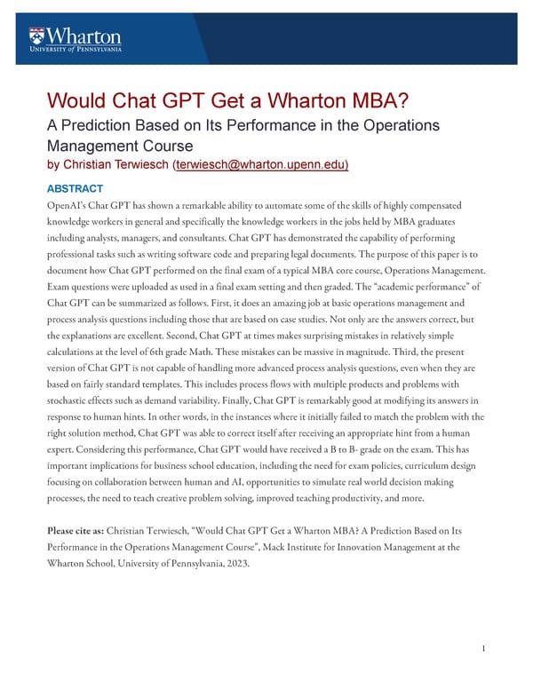 Would Chat GPT Get a Wharton MBA? - Page 1