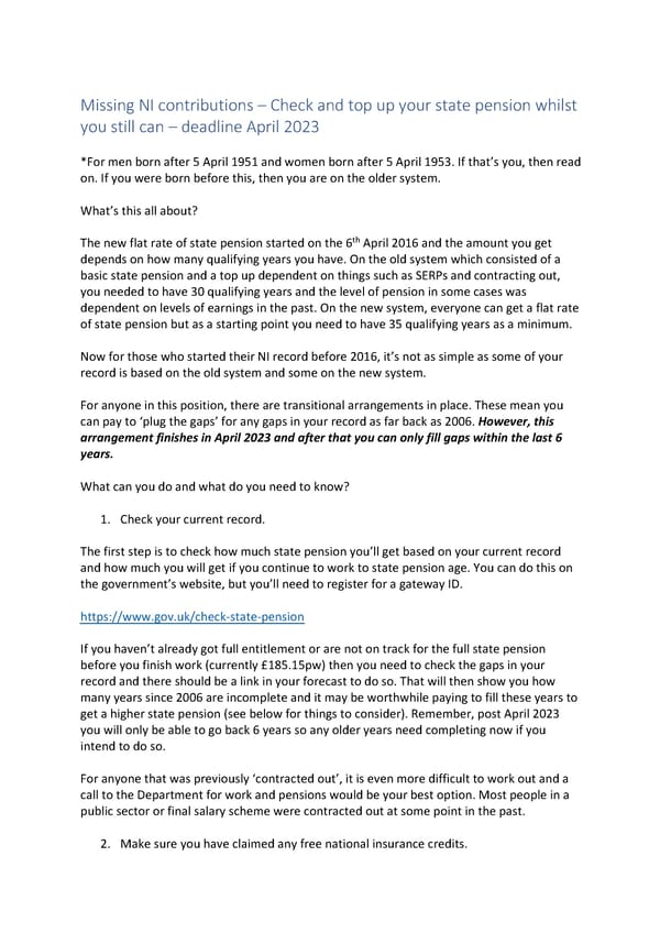 State Pension Top Up Overview - Page 1