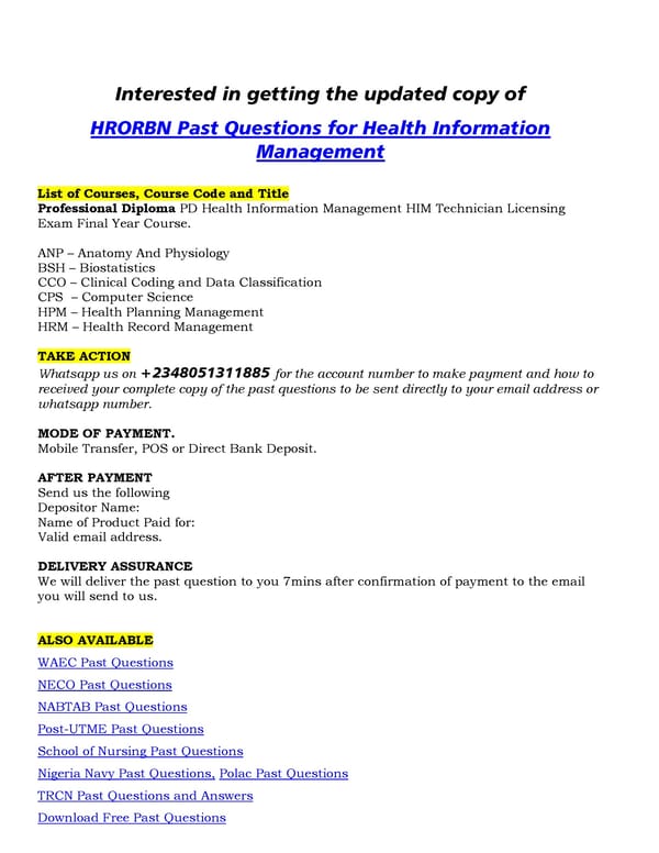HRORBN Past Questions for Professional Diploma Examination - HIM Technician - Page 2