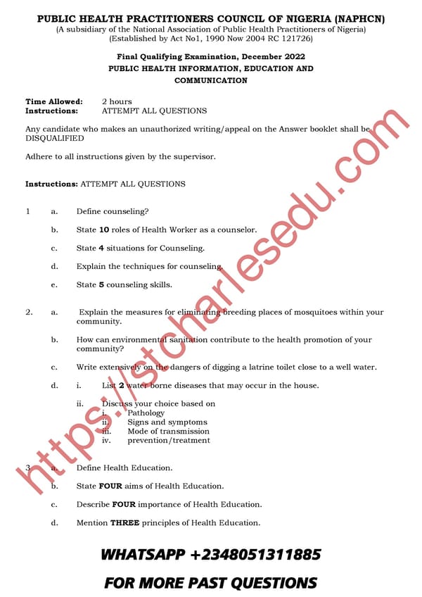 Exam Questions for Public Health Officer In Nigeria - Page 1