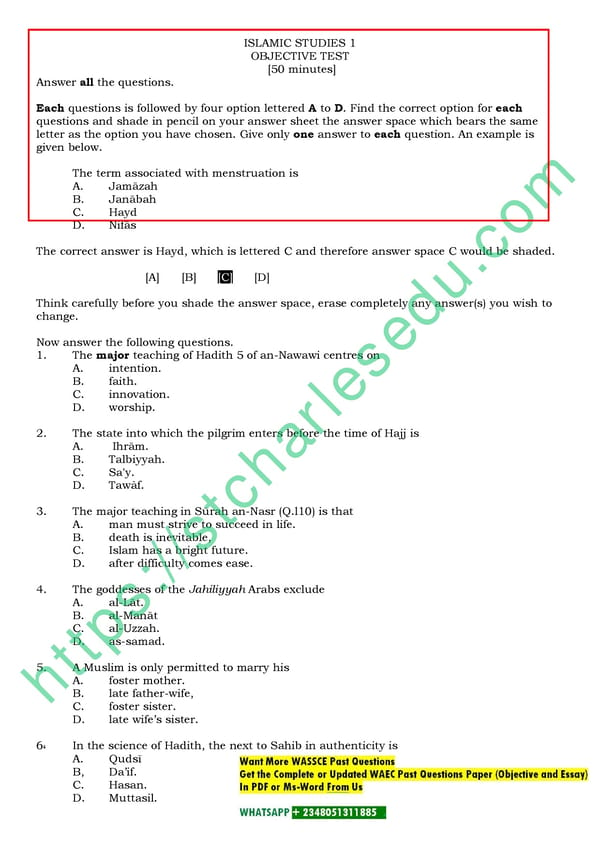 WAEC Islamic Studies Past Questions and Answers - Page 3