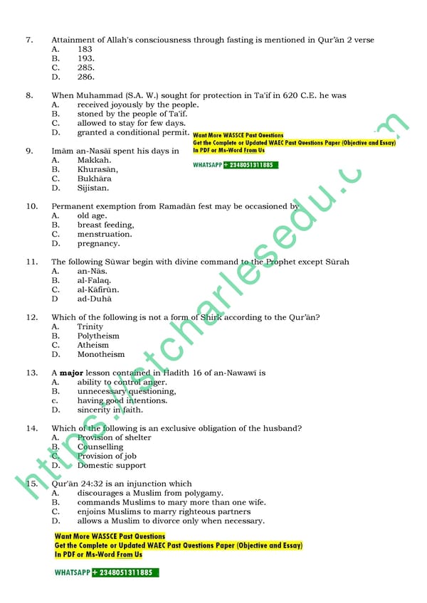WAEC Islamic Studies Past Questions and Answers - Page 4