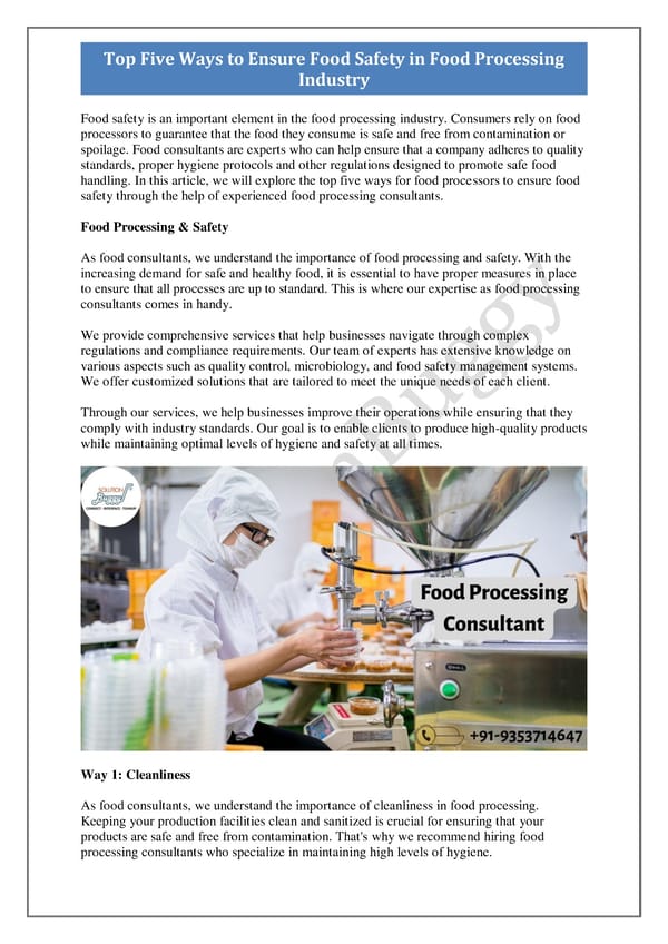 Top Five Ways to Ensure Food Safety in Food Processing Industry - Page 1