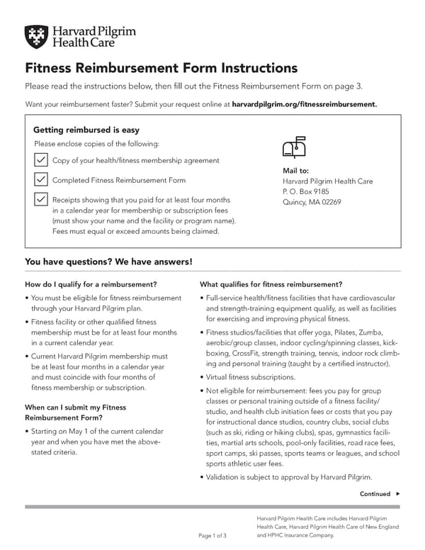HPHC Fitness Reimbursement Form Instructions - Page 1