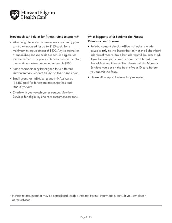 HPHC Fitness Reimbursement Form Instructions - Page 2