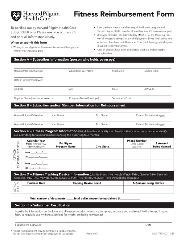 HPHC Fitness Reimbursement Form Instructions - Page 3