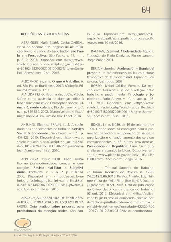 Revista do TRT 10 V. 20 n. 2 2016 - Page 64