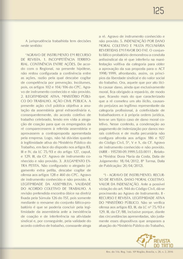 Revista do TRT 10 V. 20 n. 2 2016 - Page 125