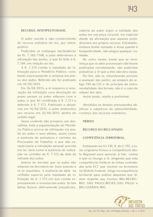 Revista do TRT 10 V. 20 n. 2 2016 - Page 143