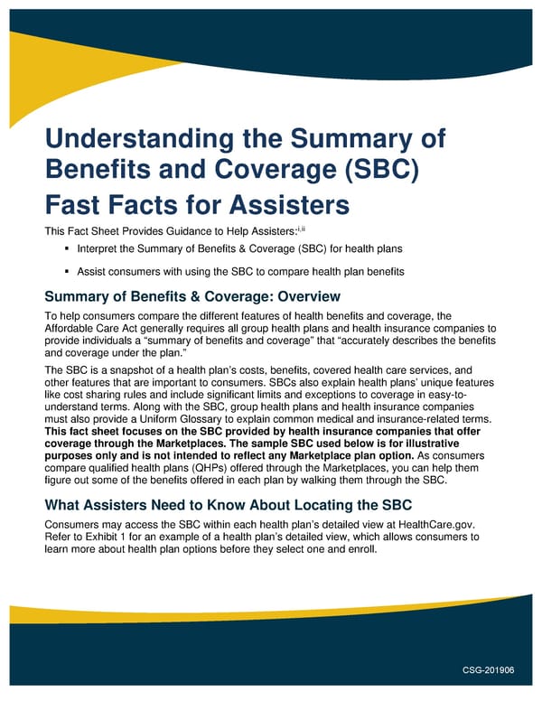 Understanding the Summary of Benefits and Coverage (SBC) - Page 1