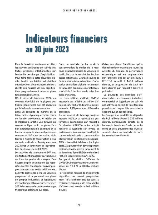 Cahier des actionnaires de VIVESCIA Industries  | Edition 2022 - 2023 - Page 22