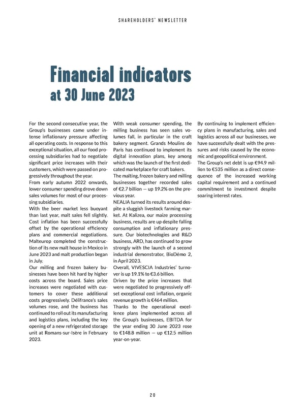 Shareholders' Newsletter - VIVESCIA Industries - 2022-2023 - Page 22