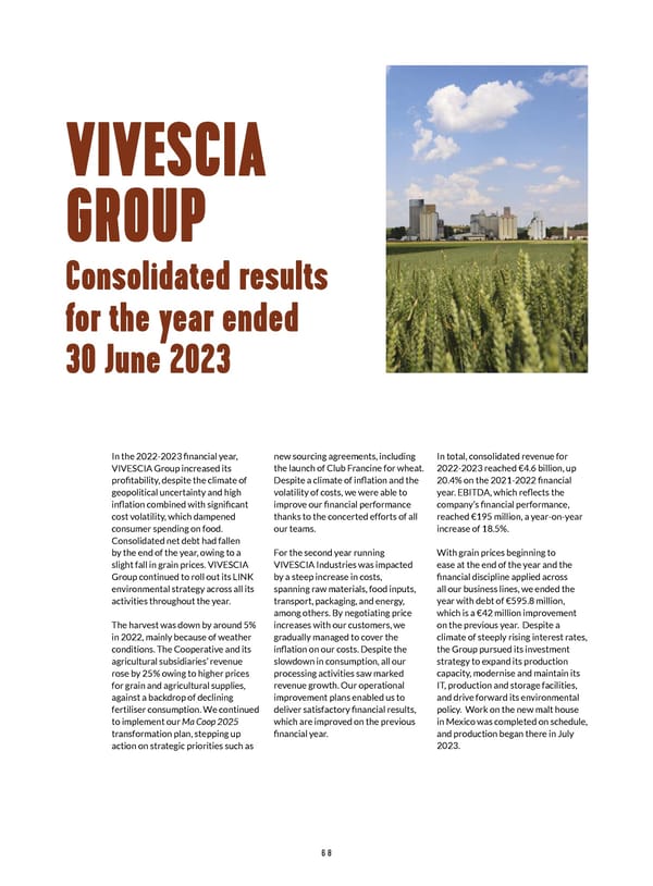 Integrated Report VIVESCIA Group | July 2022 - June 2023 - Page 70