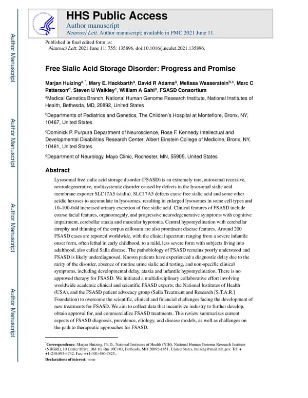 Free Sialic Acid Storage Disorder: Progress and Promise - Page 1