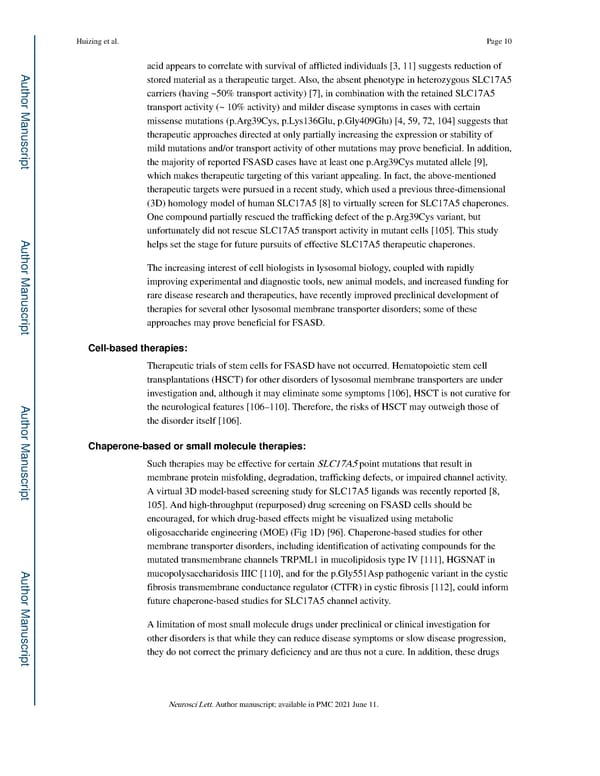 Free Sialic Acid Storage Disorder: Progress and Promise - Page 10