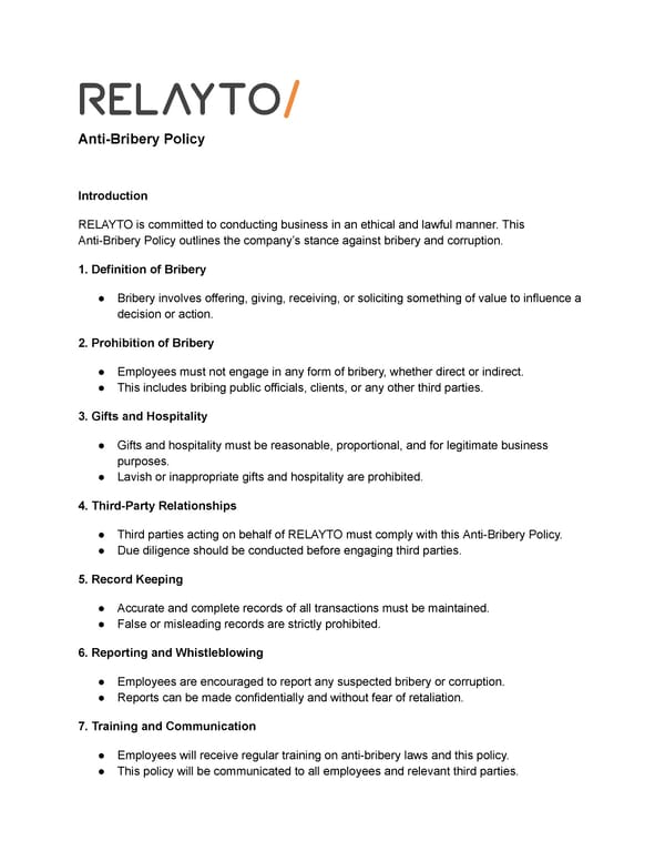 RELAYTO Anti-Bribery Policy - Page 1