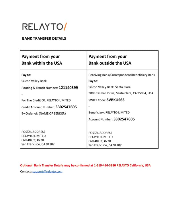 SVB Bank Details (Wire / ACH) - Page 1