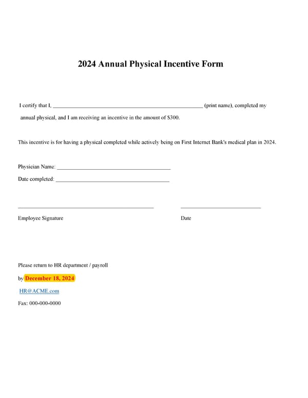 2024 Annual Physical Incentive Form - Page 1