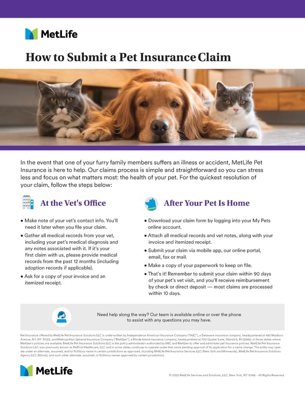 MetLife Pet Insurance Claims Process - Page 1