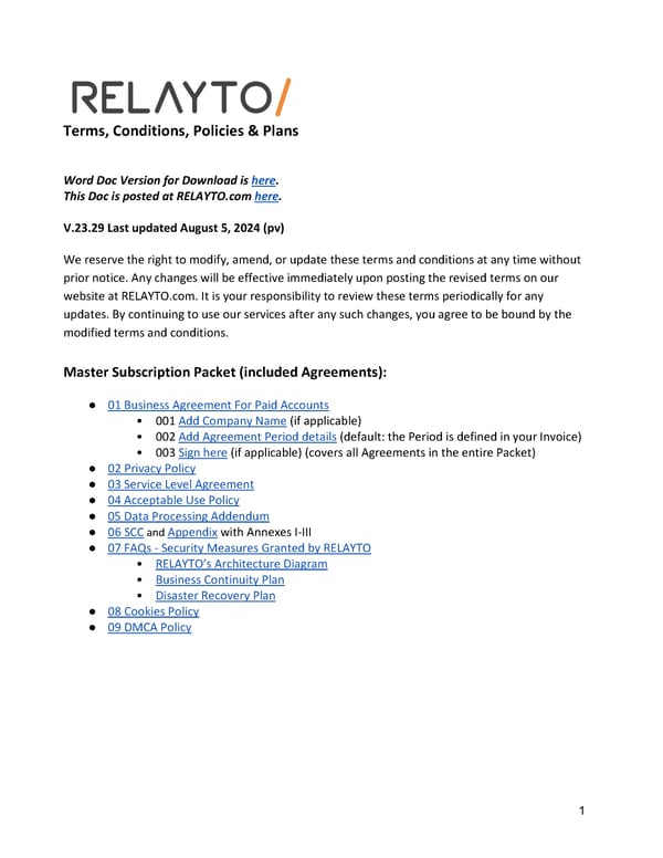 Terms, Conditions, Policies & Plans - Page 1