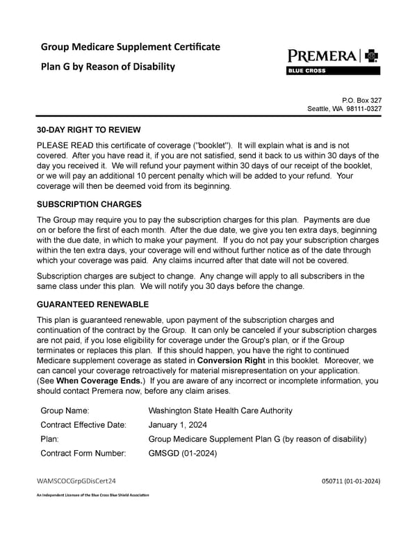 Plan G Certificate - Disability (2024) - Page 1