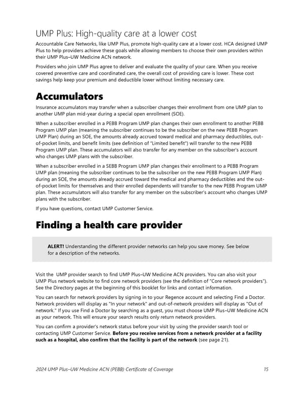 UMP Plus–UW Medicine Accountable Care Network (UW Medicine ACN) COC (2024) - Page 16