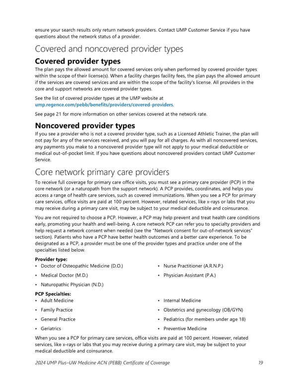 UMP Plus–UW Medicine Accountable Care Network (UW Medicine ACN) COC (2024) - Page 20