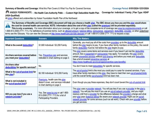 Kaiser Permanente NW CDHP SBC (2024) - Page 1