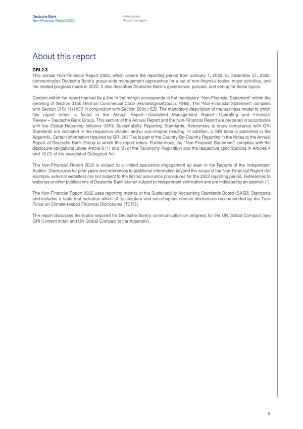 Deutsche Bank Non Financial Report  - Page 9